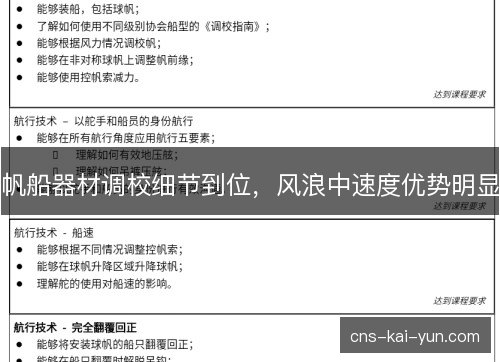 帆船器材调校细节到位，风浪中速度优势明显